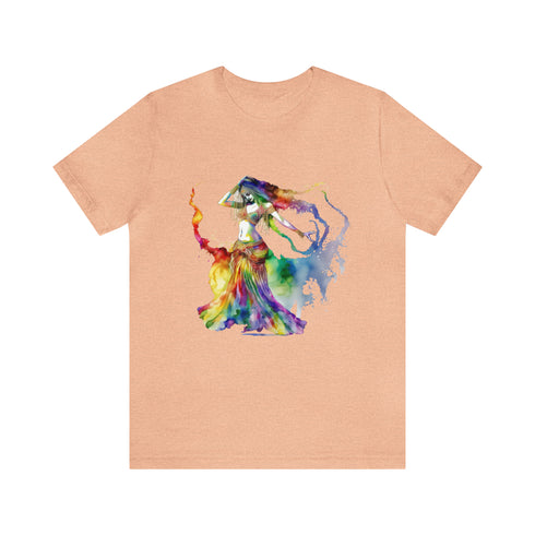 Rainbow Belly Dancer in Motion - Short Sleeve Tee Heather Peach